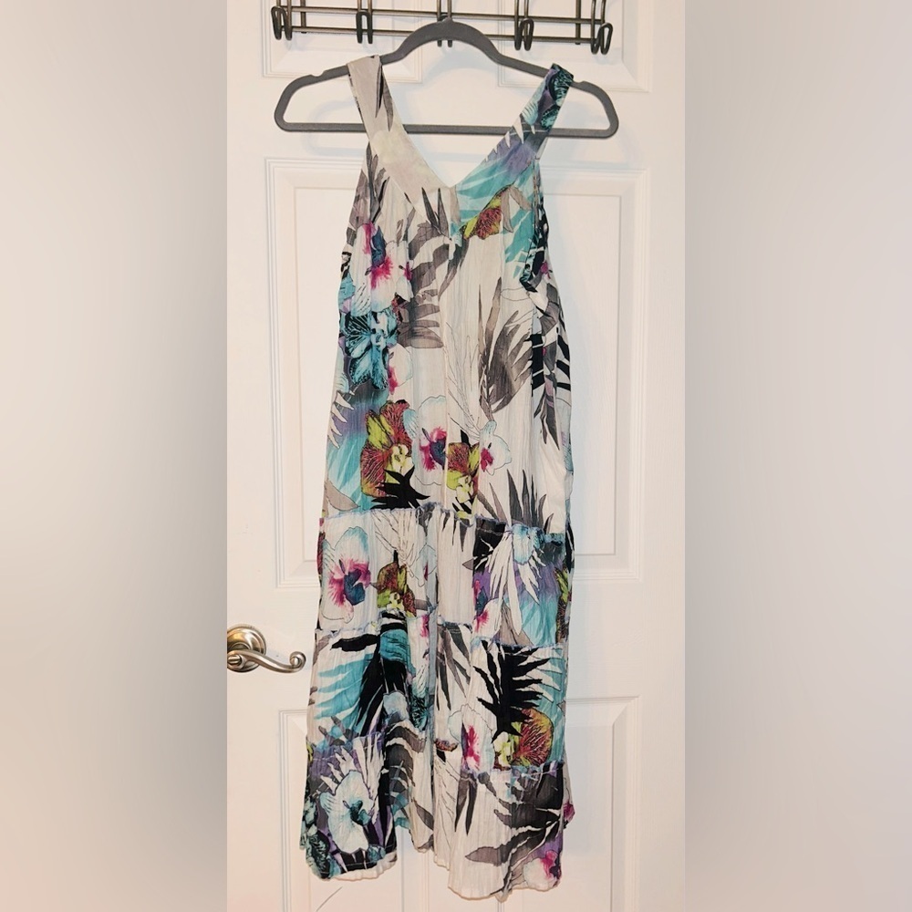 Floral V-Neck Lightweight Sleeveless Dress Large - Picture 2 of 3